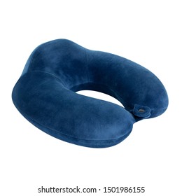 Blue Neck Pillow Isolated On White Background