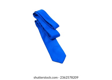 blue necktie folded on white background, single necktie, copy space for texting and commercial usage, noperson 