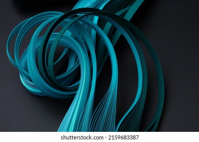 Blue neon color strip wave paper  Abstract texture horizontal background 