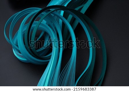 Blue neon color strip wave paper. Abstract texture horizontal background.
