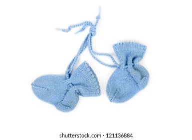 Blue Newborn Baby Socks. Isolated On White