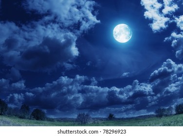 Blue Night With Moon