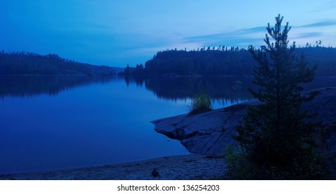Blue Night Over Calm Remote Lake
