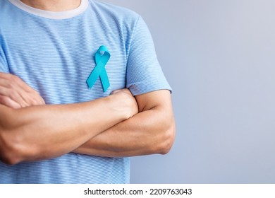 Blue November Prostate Cancer Awareness month, Man in blue shirt with Blue Ribbon for support people life and illness. Healthcare, International men, Father, Diabetes and World cancer day - Shutterstock ID 2209763043