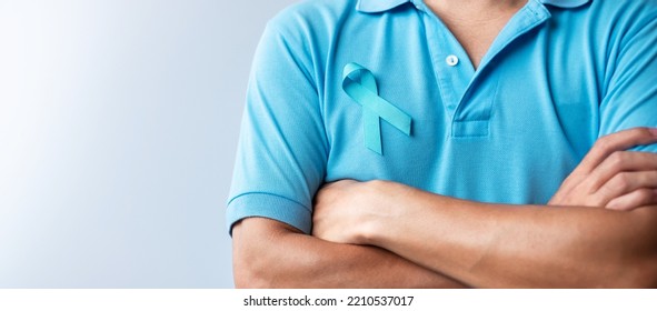 Blue November Prostate Cancer Awareness month, Man in blue shirt with Blue Ribbon for support people life and illness. Healthcare, International men, Father, Diabetes and World cancer day - Shutterstock ID 2210537017