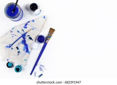 Blue objects are on the table 
