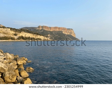 Blue ocean coast view rocks montain