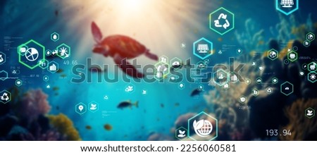 Blue ocean and environmental technology concept. Wide angle visual for banners or advertisements.