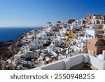 blue ocean santorini greece town white buildings