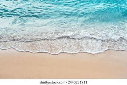 Blue ocean wave and sandy beach front view background - Powered by Shutterstock