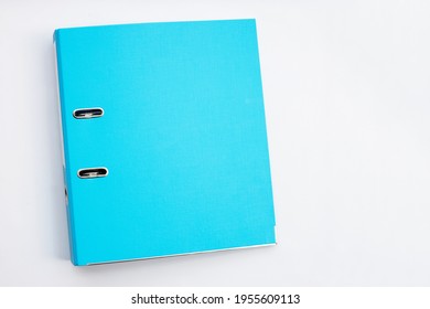 Blue Office Folder On White Background. Top View