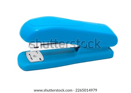Blue office stapler isolated on white background