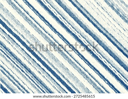 Blue and off-white halftone dot pattern with diagonal streaks and stripes, resembling vintage screenprint or newspaper texture. Abstract background for overlays, posters, and design.