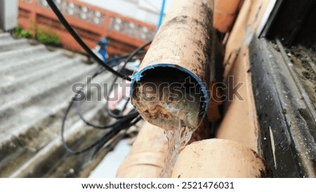 blue old plumbing pipe Clogged with grease from the kitchen