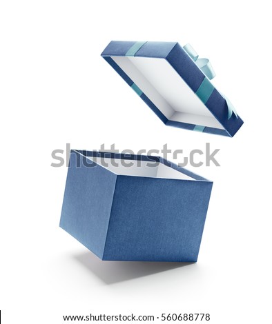 Blue open gift box isolated on white background