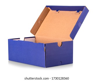 The Blue open shoe box isolated on white background. Clipping path