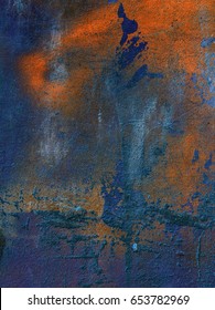 Blue and Orange cement wall texture and background