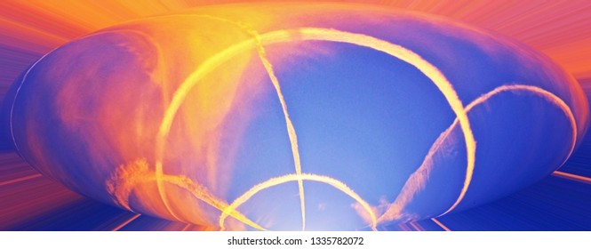 blue orange and yellow abstract of lines in the sky