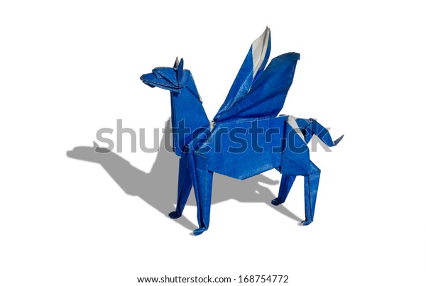 Blue Origami Pegasus Horse Isolated On Stock Photo Edit Now