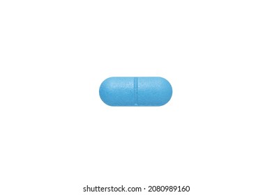 Blue Oval Pill Isolated On White Background.