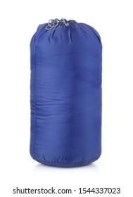 Blue Packed Sleeping Bag Isolated On White