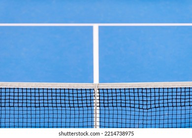 Blue paddle tennis net and hard court. Tennis competition concept. Horizontal sport theme poster, greeting cards, headers, website and app