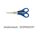 A blue pair of scissors with a ruler on the handle. The ruler is marked in inches and centimeters