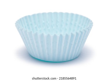 Blue Paper Cupcake Wrapper Cut Out On White.