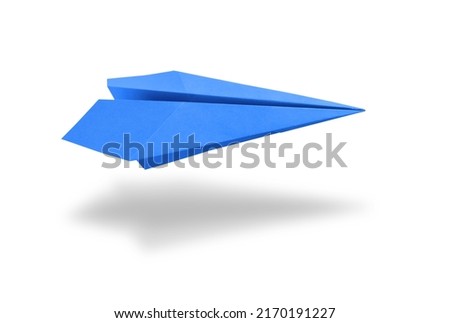 Blue paper plane origami isolated on a blank white background