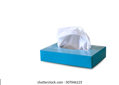 Blue Paper Tissue Box On White Background.