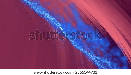 Blue particles forming wave patterns over red background, abstract image. motion, digital, technology, futuristic, vibrant, dynamic