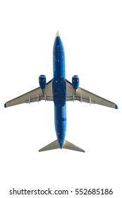 Blue Passenger Plane On White Background. Below View.