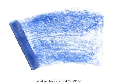 Blue Pastel Crayon Drawing On White Background