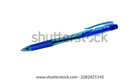  Blue pen isolated on white background. Blue ballpoint pen cut out.