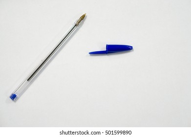 Blue Pen On White Background