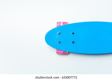 Blue Penny Skateboard Isolated On White Background.