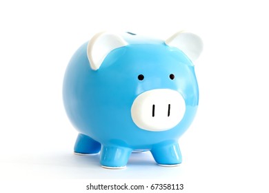 Blue Piggy Bank Isolated On White