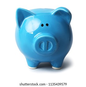 Blue piggy bank on gray background. Money saving - Shutterstock ID 1135439579