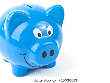 Blue Piggy Bank. On A White Background.