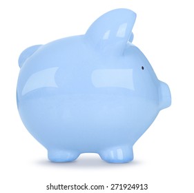 Blue Piggy Bank On White Background