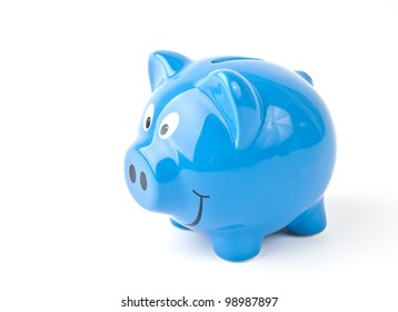 Blue piggy bank. On a white background.