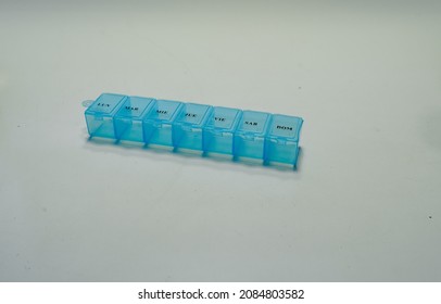 Blue Pill Box For Weekly Medicine