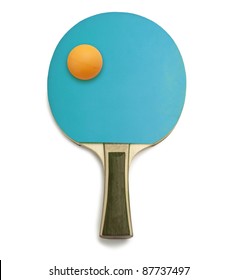 A Blue Ping Pong Paddle On A White Background