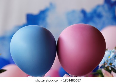 Blue and pink balls at revelation tea party - baby gender reveal party concept - Shutterstock ID 1901485687