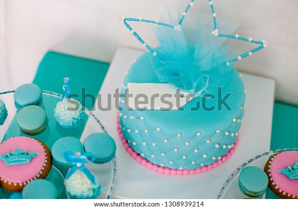 Blue Pink Birthday Cake Pearls Big Royalty Free Stock Image