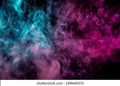 Blue And Pink Bomb Smoke On Black Isolated  Background 