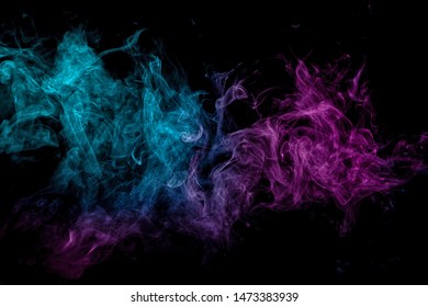 Blue And Pink Bomb Smoke On Black Isolated  Background
