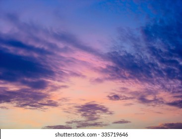 Blue And Pink Evening Sky. Clouds At Sunset