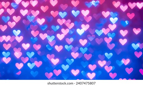 Blue and Pink Heart Bokeh Background for Romantic Themes