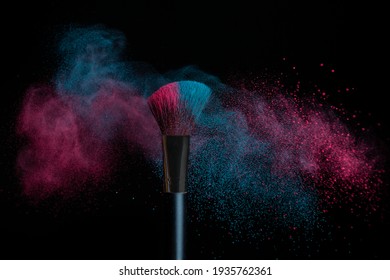 Blue And Pink Makeup On A Powder Brush Hit In A Mixed Cloud